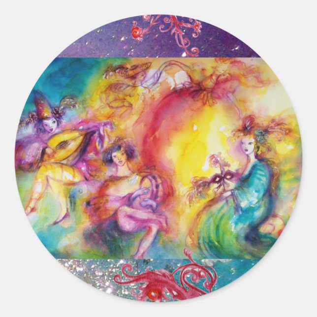 BURNING THE CARNIVAL / Venetian Masquerade Dance Classic Round Sticker (Front)