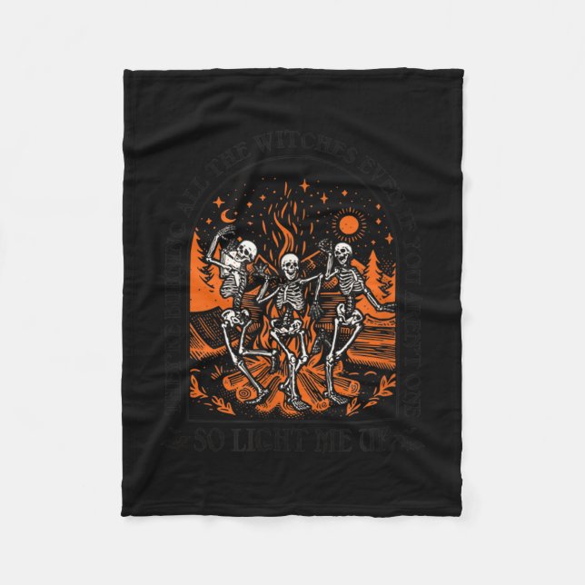 Burning the witches halloween skeleton dancing fleece blanket (Front)