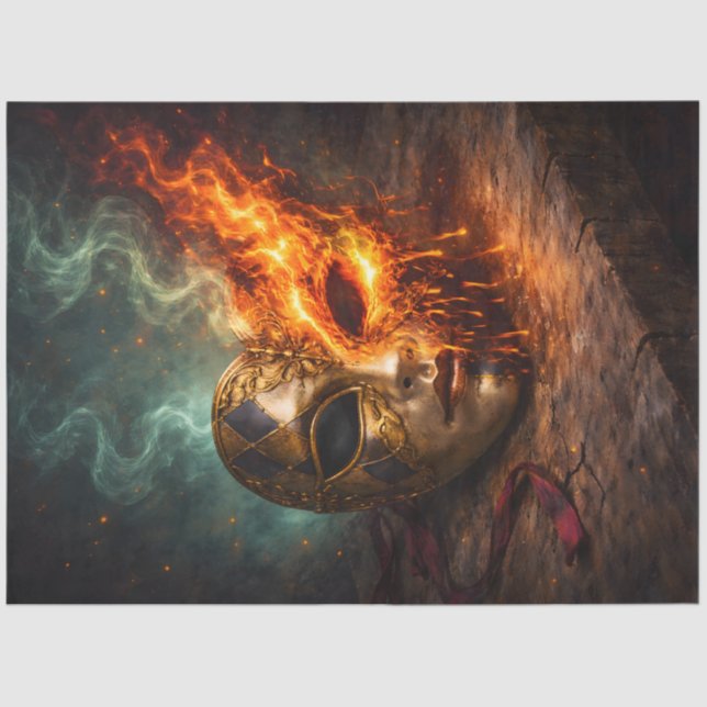 Burning Venetian Mask Decoupage Tissue Paper (Front)