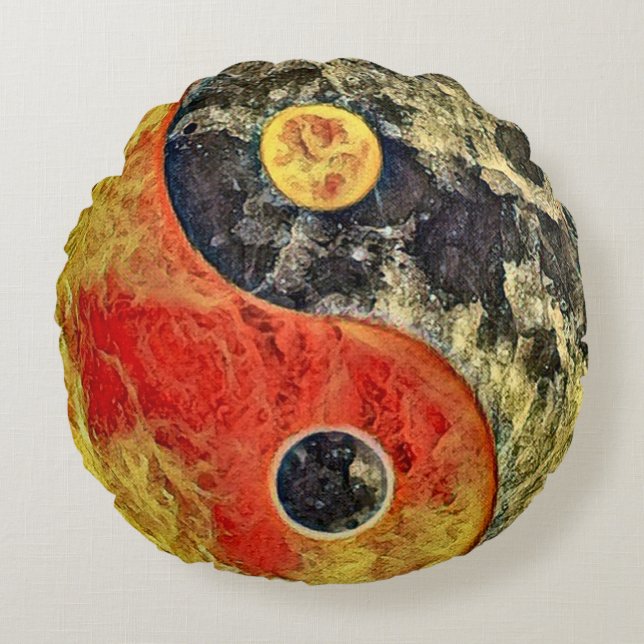 Burning Yin Yang Artisan Round Cushion (Front)