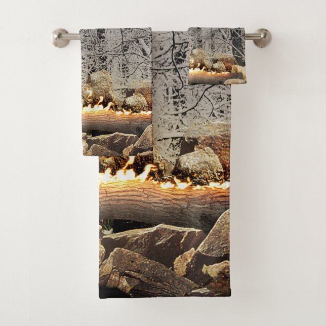 Burning Yule Log in Forest Bath Towel Set (Insitu)