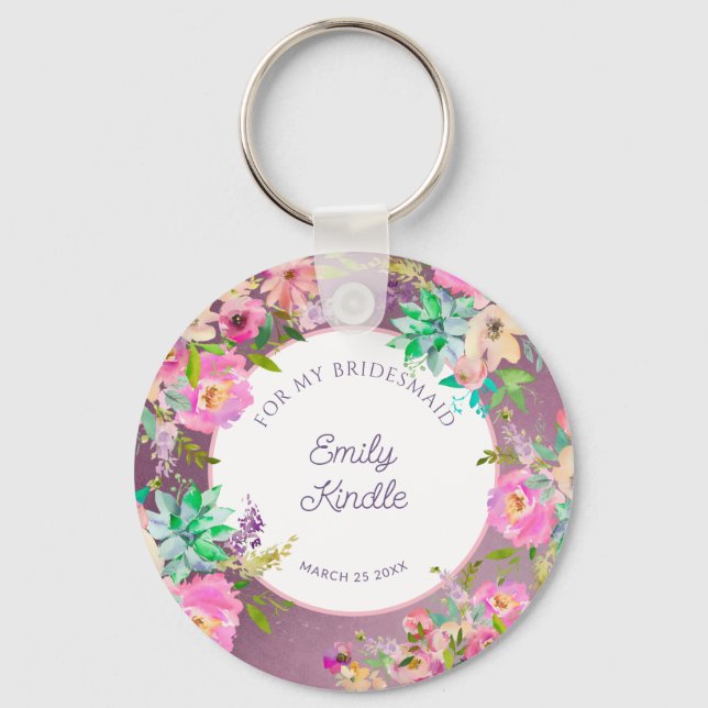 Burnished Lavender English Garden Bridal Shower Key Ring (Front)