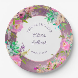Burnished Lavender English Garden Bridal Shower Paper Plate