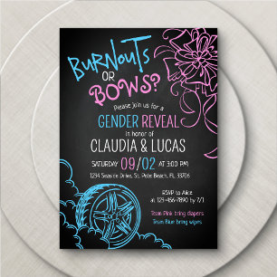 Burnouts Bows Gender Reveal Invitation