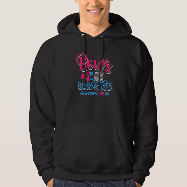 Burnouts Or Bows Gender Reveal Baby Party Announce Hoodie (Front)