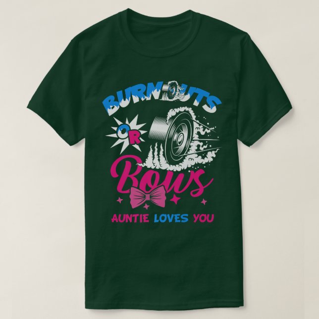 Burnouts or Bows Gender Reveal Baby Party Announce T-Shirt (Design Front)