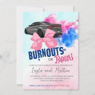 Burnouts or Bows Gender Reveal Invitation