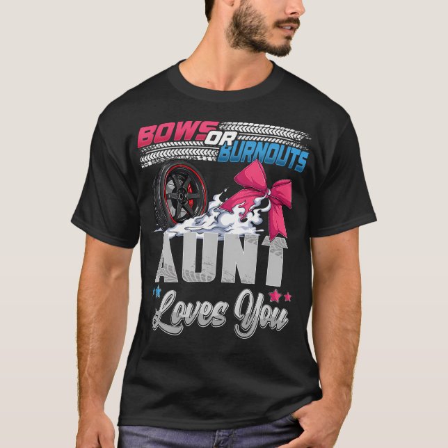 Burnouts Or Bows Gender Reveal Party Announcement  T-Shirt (Front)