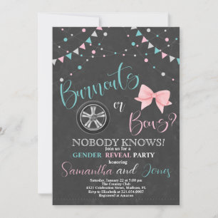 Burnouts or Bows Gender Reveal Party Invitation