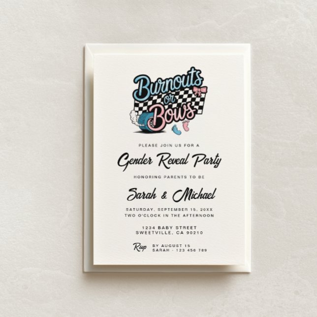 Burnouts or Bows Gender Reveal Party Invitation (Creator Uploaded)