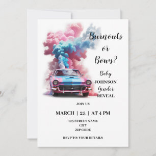 Burnouts or bows themed gender reveal invitation
