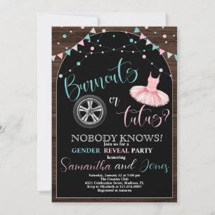 Burnouts or Tutus Gender Reveal Party Invitation