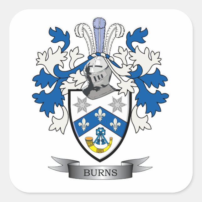 Burns Family Crest Coat of Arms Square Sticker (Front)