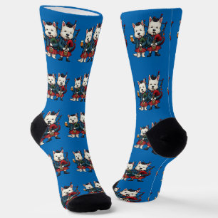 Burns Night West Highland Terrier Bagpipers Socks