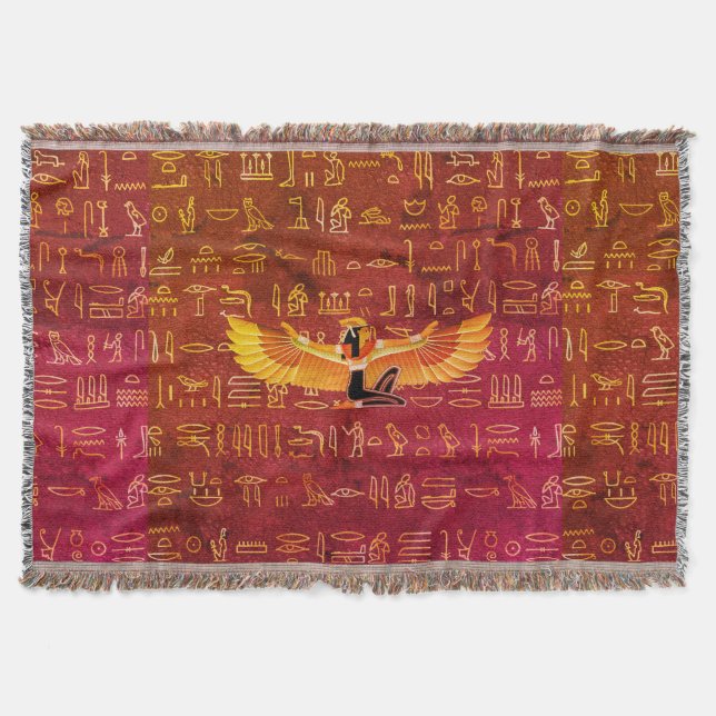 Burnt Amber Egyptian Princess Hieroglyphs  Throw Blanket (Front)