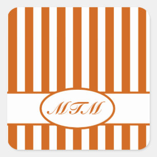 Burnt Autumnal Stripes with monogram Square Sticker