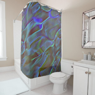 Burnt blue green digital grainy rocky satin shade  shower curtain