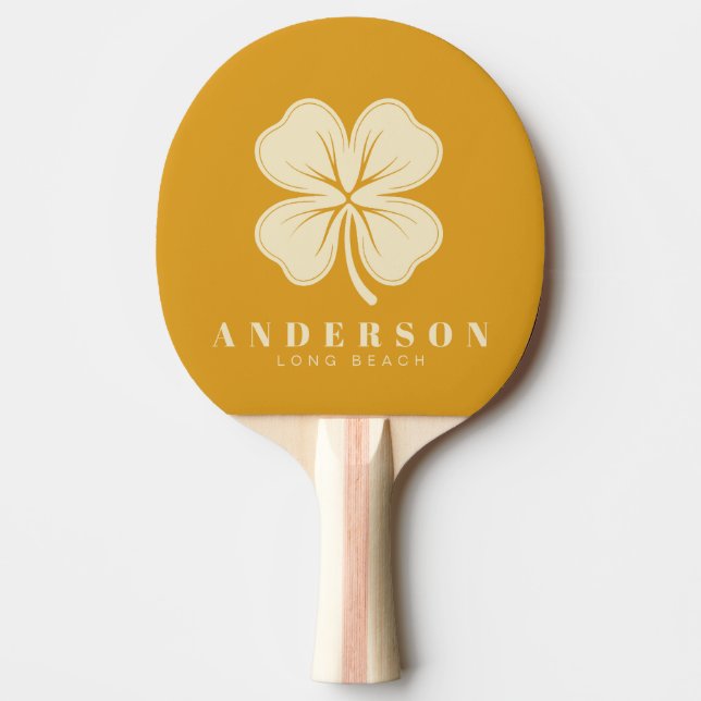 Burnt Buttercup Four Leaf Clover with Name Ping Pong Paddle (Front)