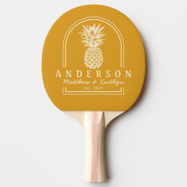 Burnt Buttercup Pineapple Wedding Arch & Name Ping Pong Paddle (Front)