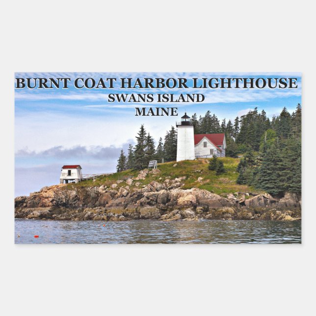 Burnt Coat Harbour Lighthouse, Swans Island Maine Rectangular Sticker (Front)