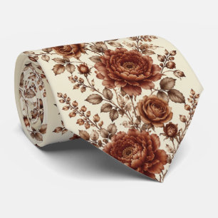 Burnt Copper Peony & Rose Wedding Floral Tie