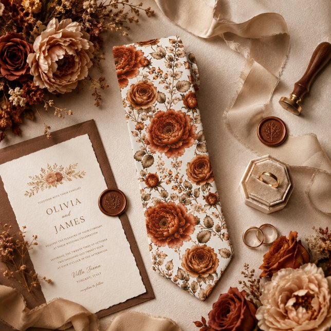 Burnt Copper Peony & Rose Wedding Floral Tie (Creator Uploaded)