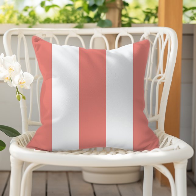 Burnt Coral and White Vertical Awning Stripes Cushion (Creator Uploaded)
