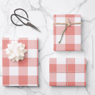 Burnt Coral Gingham Check Plaid Wrapping Paper Sheet