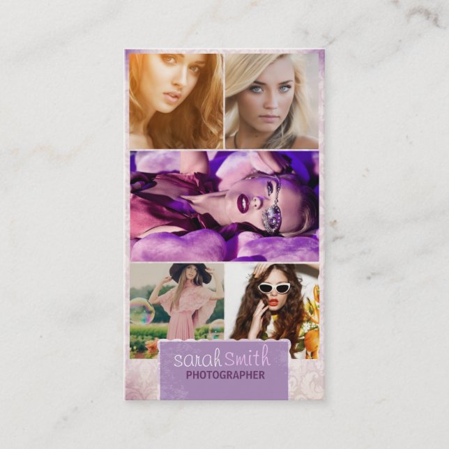Burnt Edges Five Picture Business Card : Lilac (Front)