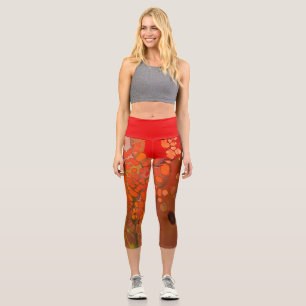 Burnt Film, Red and Orange Cells Capri Leggings