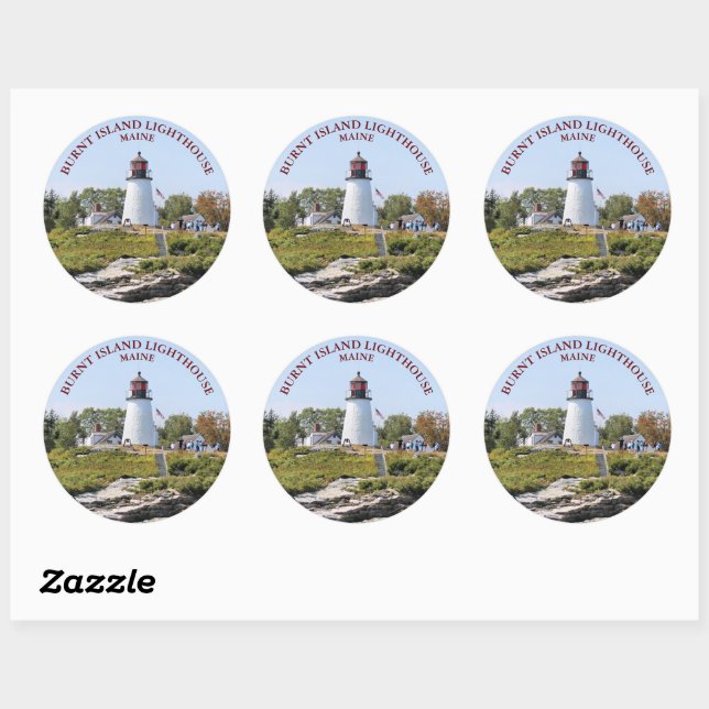 Burnt Island Lighthouse, Maine Round Stickers (Sheet)