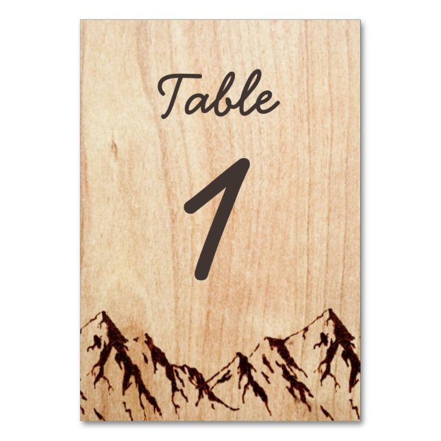 Burnt Mountain in Wood Rustic Table Number Card (Front)