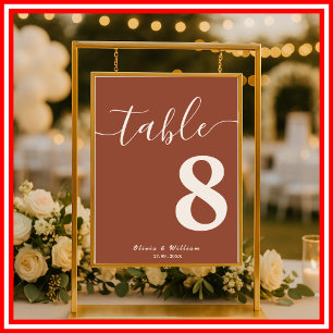 Burnt Orang Boho Wildflowers Wedding Table Number Poster