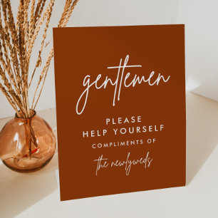 Burnt Orang Gentlemen Wedding Bathroom Basket Sign