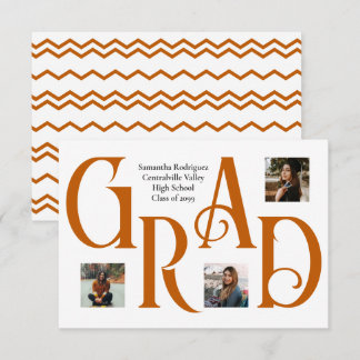 Burnt Orang Three-Photo Classic & Bold GRAD Letter Announcement