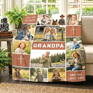 Burnt Orange 12 Photo Custom Grandpa Name Legacy Fleece Blanket