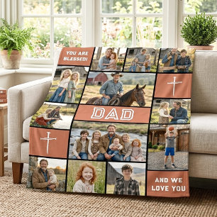 Burnt Orange 12 Photo Dad Name Bold White Legacy Fleece Blanket