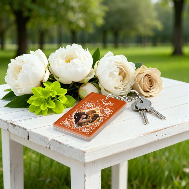 Burnt Orange 50th Anniversary Photo Keychain (Creator Uploaded)