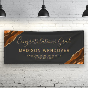 Burnt Orange Agate Dark Congratulations Graduation Banner