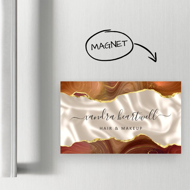 Burnt Orange Agate Gold Foil Luxury Magnetic Business Card (Creator Uploaded)