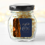 Burnt Orange Agate Gold Navy Blue Wedding Square Sticker<br><div class="desc">This elegant modern wedding sticker features a burnt orange watercolor agate geode design trimmed with faux gold glitter. Easily customise the gold coloured text on a dark navy blue background,  with the names of the bride and groom in handwriting calligraphy over a large,  medium navy blue ampersand.</div>