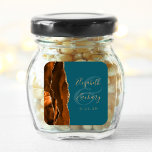 Burnt Orange Agate Gold Teal Wedding Square Sticker<br><div class="desc">This elegant modern wedding sticker features a burnt orange watercolor agate geode design trimmed with faux gold glitter. Easily customise the gold-coloured text on a teal blue background,  with the names of the bride and groom in handwriting calligraphy over a large teal ampersand.</div>