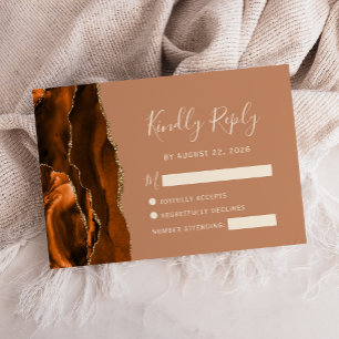 Burnt Orange Agate Gold Terracotta Wedding RSVP Card