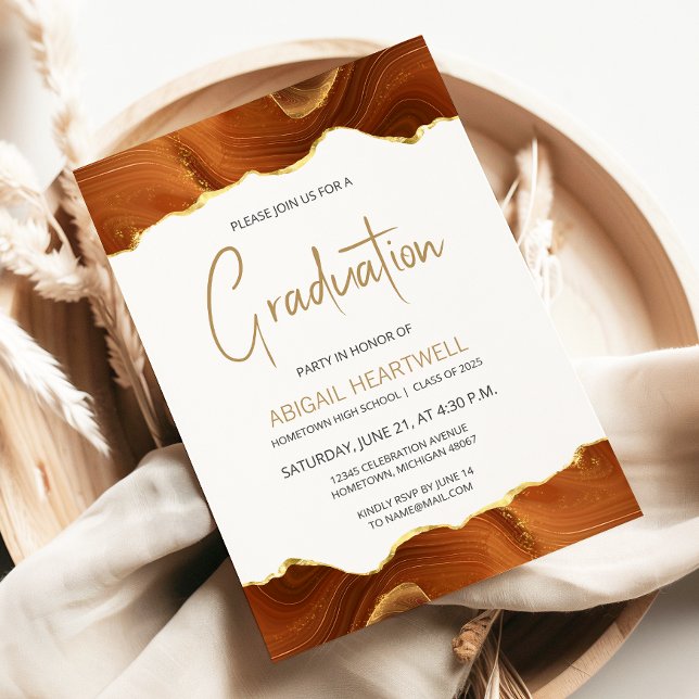 Burnt Orange Agate Graduation Party Invitation (Creator Uploaded)
