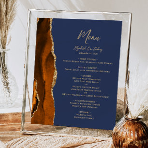 Burnt Orange Agate Navy Blue Wedding Table Menu Poster