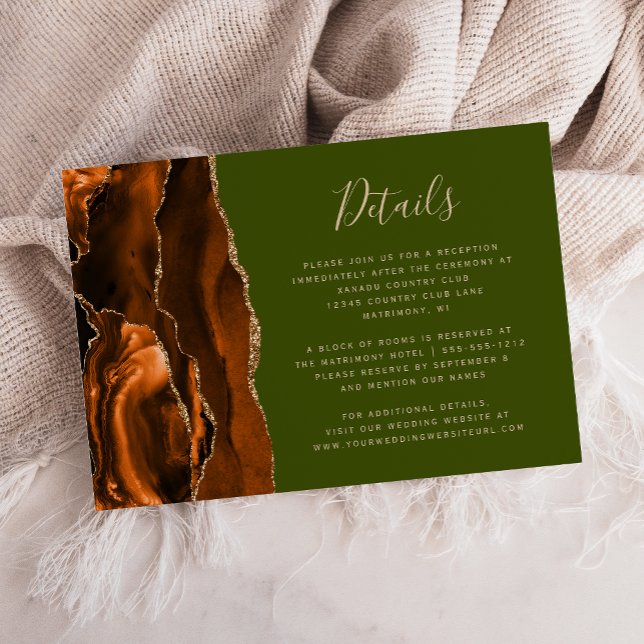 Burnt Orange Agate Olive Green Wedding Details Enclosure Card (Creator Uploaded)