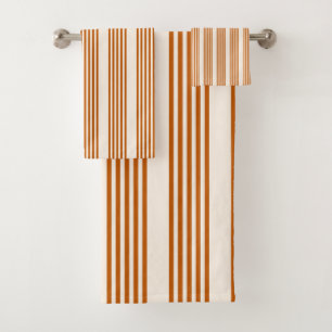 Burnt orange and beige five stripe pattern bath towel set