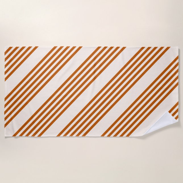 Burnt orange and beige five stripe pattern beach towel (Front)