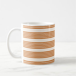 Burnt orange and beige five stripe pattern coffee mug