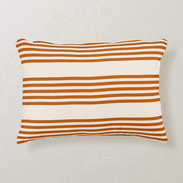 Burnt orange and beige five stripe pattern decorative cushion (Front)